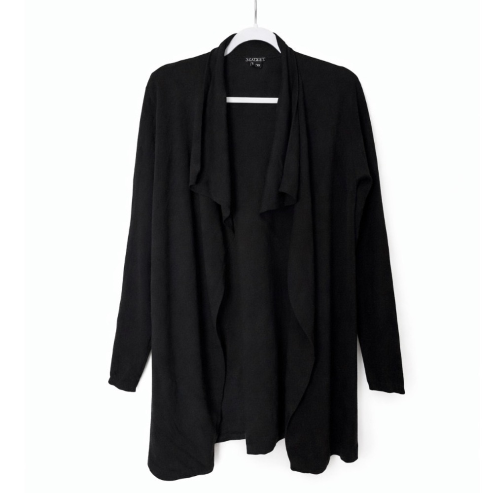 Theory Wool Cardigan Open Front Cardi Jacket Black M Lagenlook